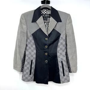 Vintage ESCADA Margaretha Ley Blazer Jacket 36 6 Black White Futuristic Silk